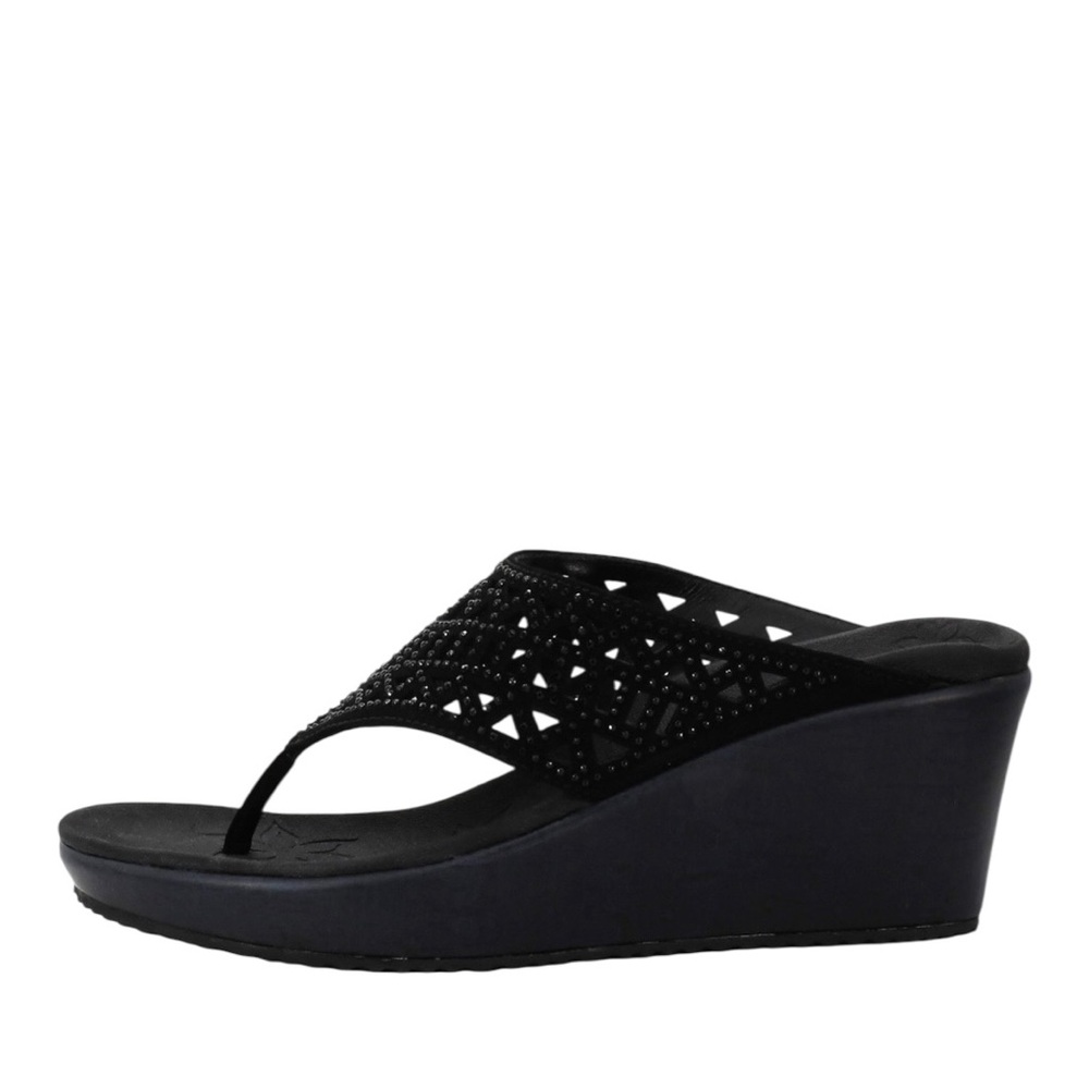 Skechers Black Wedge Thong Sandals Size 9